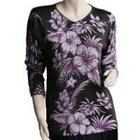 Slinky Style Tops - Beaded Long Sleeve - Tropical Floral Metallic - Black-Purple