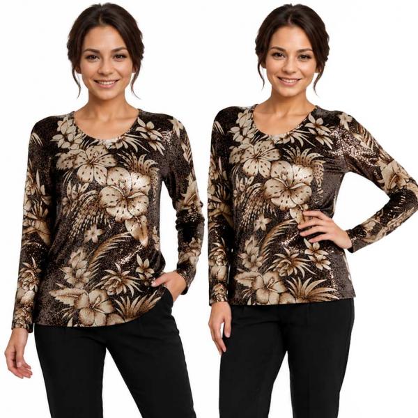 1227 - Beaded Long Sleeve Tops - #072<br>
Tropical Floral Metallic - Brown-Tan One Size Fits Medium to Large 1227 - Beaded Long Sleeve Tops #072<br>
Tropical Floral Metallic - Brown-Tan - One Size Fits Medium to Large
