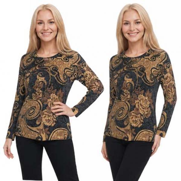 1227 - Beaded Long Sleeve Tops - #055<br>Swirl Metallic Floral - Black-Gold (MB) One Size Fits Medium to Large 1227 - Beaded Long Sleeve Tops #055<br>Swirl Metallic Floral - Black-Gold (MB) - One Size Fits Medium to Large
