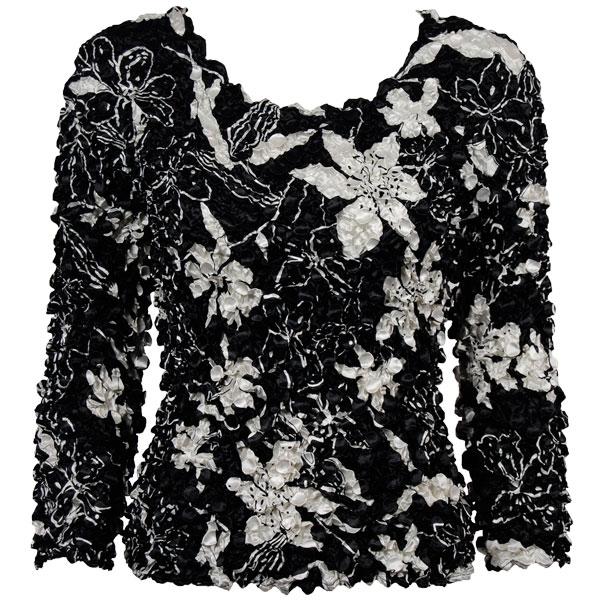 Wholesale 1233 - Coin Prints - Long Sleeve Floral - White on Black - One Size Fits Most