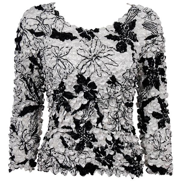 Wholesale 1233 - Coin Prints - Long Sleeve Floral - Black on White - One Size Fits Most