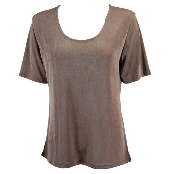 Wholesale 1247 - Short Sleeve Slinky Tops Taupe - One Size Fits Most