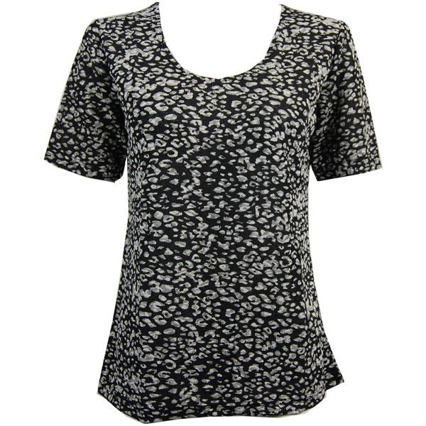 Wholesale 1247 - Short Sleeve Slinky Tops Leopard Black-White - One Size Fits  (S-L)