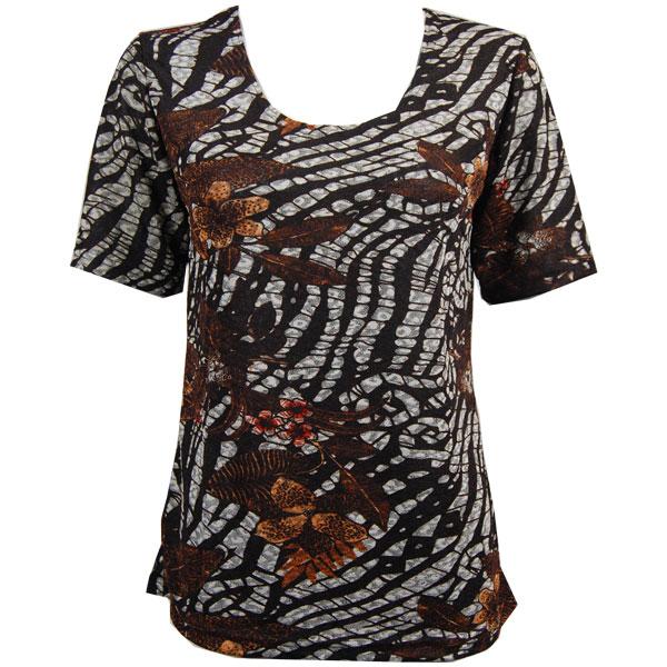 Wholesale 1247 - Short Sleeve Slinky Tops Zebra Floral - Brown - One Size Fits  (S-L)
