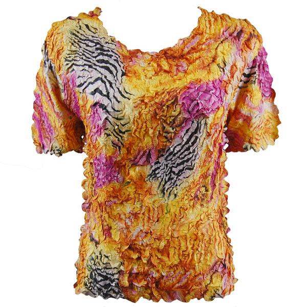 Wholesale 1255 - Petal Shirts - Short Sleeve  Abstract Zebra Orange-Pink - One Size Fits Most