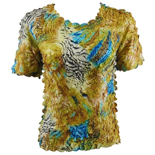 Wholesale 1255 - Petal Shirts - Short Sleeve  Abstract Zebra Gold-Blue - Queen Size Fits (XL-2X)