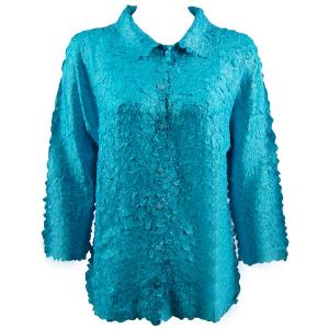 Wholesale 1258 - Petal Button Front Blouses Solid Turquoise - One Size (M/L)