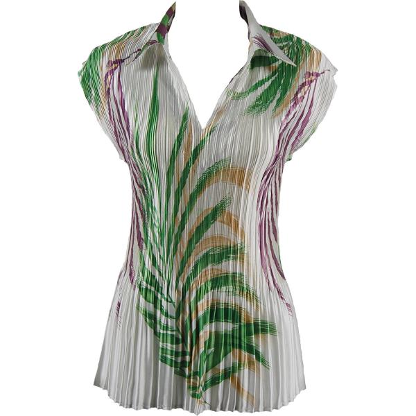 Wholesale 1731 - Satin Mini Pleats - Half Sleeve Dress Palm Leaf Green-Purple Satin Mini Pleat - Cap Sleeve with Collar - One Size Fits Most