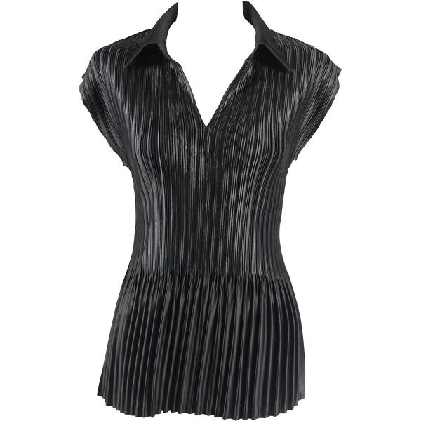 Wholesale 1554 - Satin Mini Pleat 3/4 Sleeve Dresses Solid Black Satin Mini Pleat - Cap Sleeve with Collar - One Size Fits Most