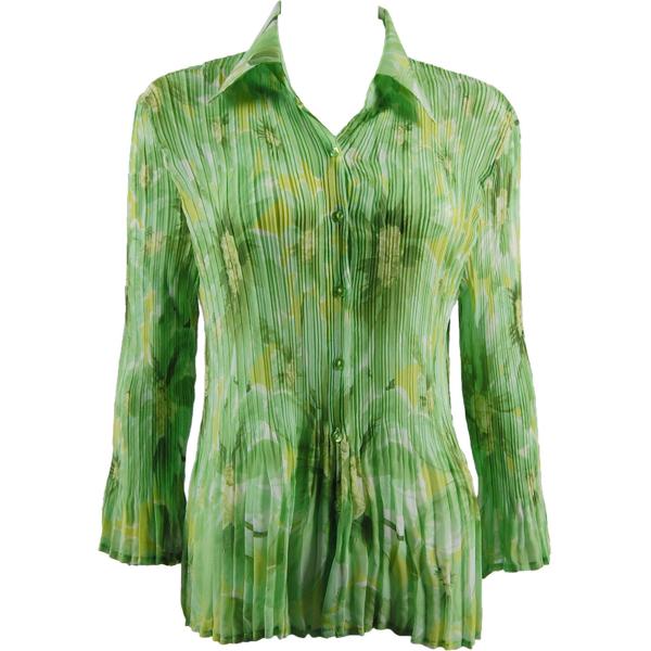 wholesale 1278 - Georgette Mini Pleat Blouses Daisies - Green - One Size Fits Most