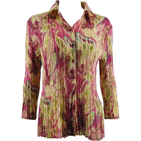 wholesale 1278 - Georgette Mini Pleat Blouses Pink-Lime Paisley  - One Size Fits Most