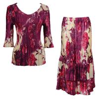 Sets Satin Mini Pleat - Three Quarter V-Neck - Rose Floral Berry