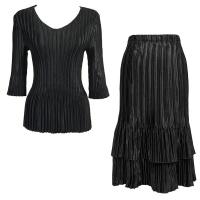 Sets Satin Mini Pleat - Three Quarter V-Neck - Solid Black