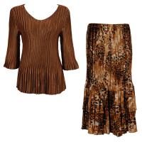 Sets Satin Mini Pleat - Three Quarter V-Neck - Solid Brass - Golden Leopard Skirt