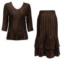 Sets Satin Mini Pleat - Three Quarter V-Neck - Solid Dark Brown