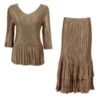 Sets Satin Mini Pleat - Three Quarter V-Neck - Solid Light Gold