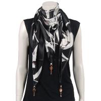 Scarves - Satin Triangle with Pendants - White Tulips on Black