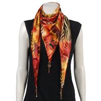 Scarves - Satin Triangle with Pendants - Abstract Zebra Red-Orange