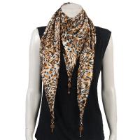 Scarves - Satin Triangle with Pendants - Leopard Print