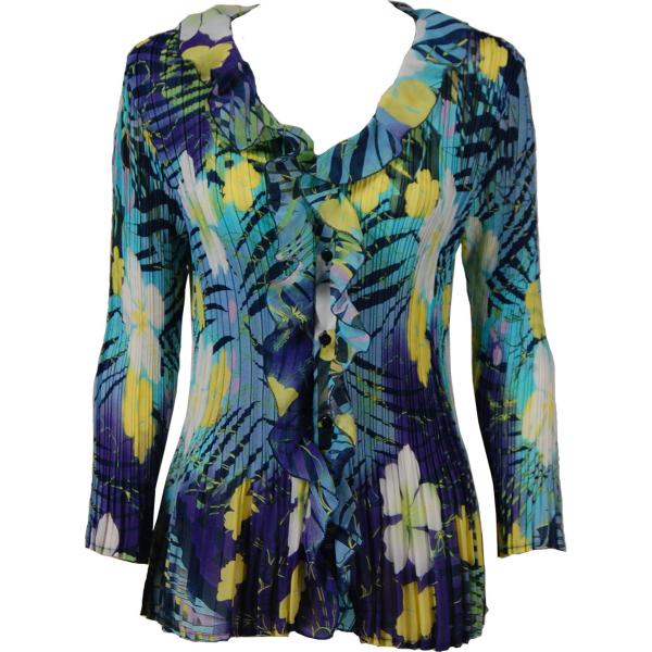 1287 - Georgette Mini Pleats Ruffle Blouses - Blue-Purple Hawaiian MB One Size Fits Most 1287 - Georgette Mini Pleats Ruffle Blouses Blue-Purple Hawaiian MB - One Size Fits Most