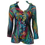 Georgette Mini Pleats - Ruffle Blouse - Rainbow Swirl on Black