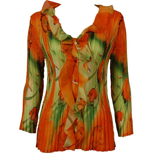 1287 - Georgette Mini Pleats Ruffle Blouses - Tulips Green-Orange MB One Size Fits Most 1287 - Georgette Mini Pleats Ruffle Blouses Tulips Green-Orange MB - One Size Fits Most