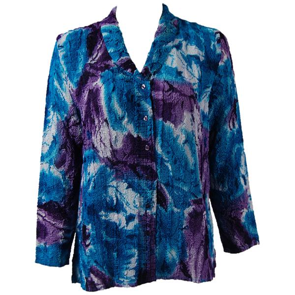 Wholesale 1292 -  Magic Crush Georgette Blouses Turquoise-Purple Watercolors - One Size  Fits (S-M)