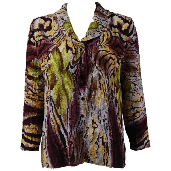 Wholesale 1292 -  Magic Crush Georgette Blouses Abstract Floral - Eggplant-Gold - One Size  Fits (S-M)