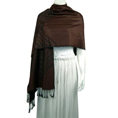 Mantones - c&Atilde;&shy;rculo, telar jacquar y Pashminas de Dos Tonos - Leaf Petal - Brown