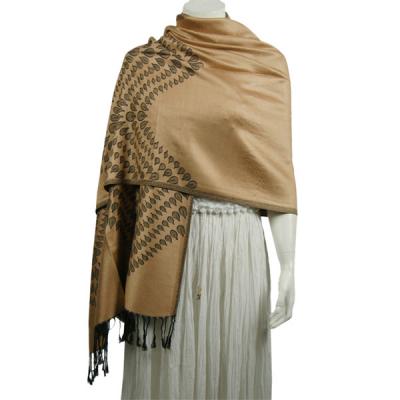Mantones - c&Atilde;&shy;rculo, telar jacquar y Pashminas de Dos Tonos - Leaf Petal - Tan