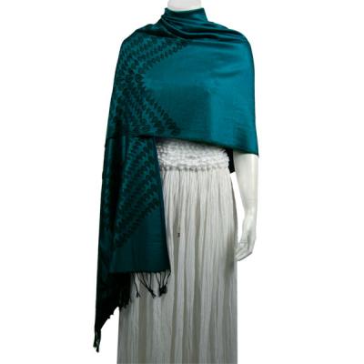 Mantones - c&Atilde;&shy;rculo, telar jacquar y Pashminas de Dos Tonos - Leaf Petal - Teal