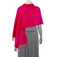 Pashmina Style Shawls-Woven Jacquard and Two-Tone  - Butterflies and Flowers - Hot Pink/Orange