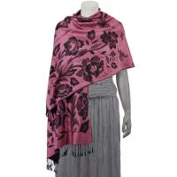 Pashmina Style Shawls-Woven Jacquard and Two-Tone  - Butterflies and Flowers - Dusty Rose/Black