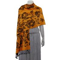 Pashmina Style Shawls-Woven Jacquard and Two-Tone  - Butterflies and Flowers - Gold/Black