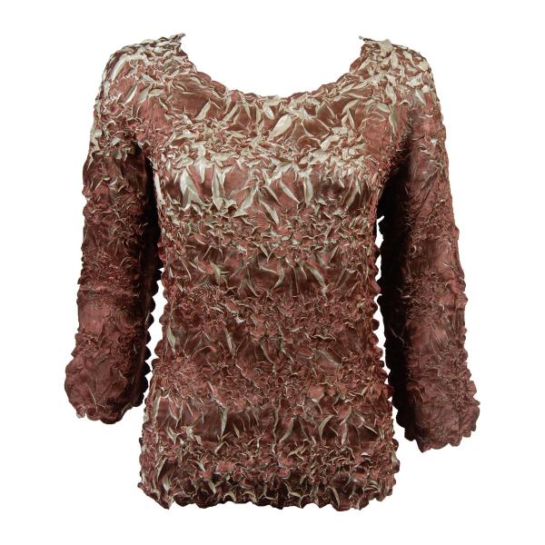 Wholesale 1329 - Satin Origami Three Quarter Sleeve Tops Chocolate - Champagne - One Size Fits Most
