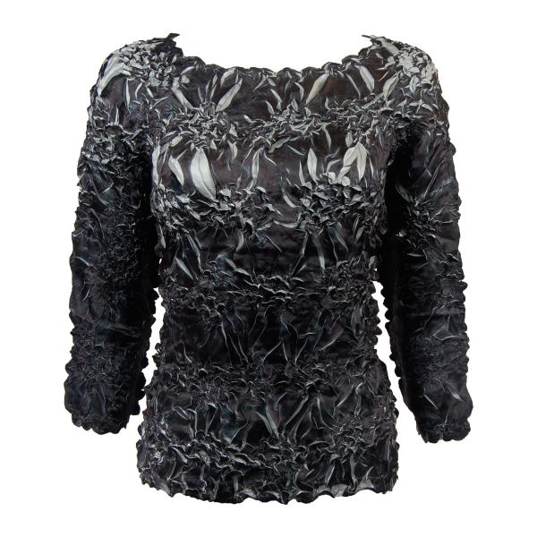 Wholesale 1329 - Satin Origami Three Quarter Sleeve Tops Black - Silver - One Size Fits Most