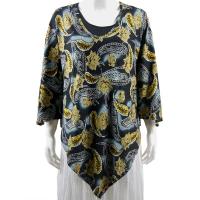 Overstock Tops - Slinky Style Poncho - Leaves and Paisley Gold/Silver