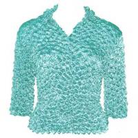 Overstock Tops - Gourmet Popcorn Three Button 3/4 - Light Aqua