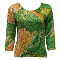 Overstock Tops - Magic Crush Satin Three Quarter - Swirl Green Gold