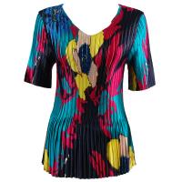 Overstock Tops - Satin Mini Pleats Half Sleeve V-Neck - Cukoo Blue
