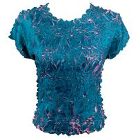 Overstock Tops - Origami Cap Sleeve - Teal-Flamingo