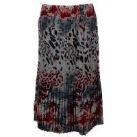 Overstock Skirts - Georgette Mini Pleat Skirt Calf Length - Reptile Floral Red