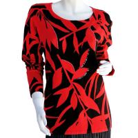Cotton Feel Slinky Tops - Beaded Long Sleeve - SWLM 035 Red
