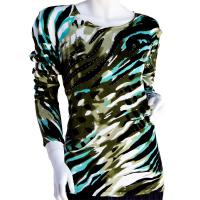 Cotton Feel Slinky Tops - Beaded Long Sleeve - SWLM 036 Olive