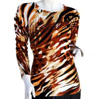 Cotton Feel Slinky Tops - Beaded Long Sleeve - SWLM 036 Brown