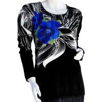 Cotton Feel Slinky Tops - Beaded Long Sleeve - SWLM 046 Royal