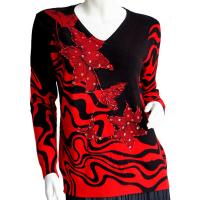 Cotton Feel Slinky Tops - Beaded Long Sleeve - SWLM 1648 Red