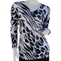 Cotton Feel Slinky Tops - Beaded Long Sleeve - SWLM 113 White