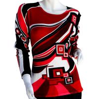 Cotton Feel Slinky Tops - Beaded Long Sleeve - SWLM 038 Red