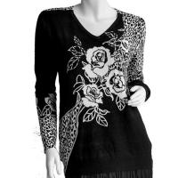 Cotton Feel Slinky Tops - Beaded Long Sleeve - SWLM 1295 White